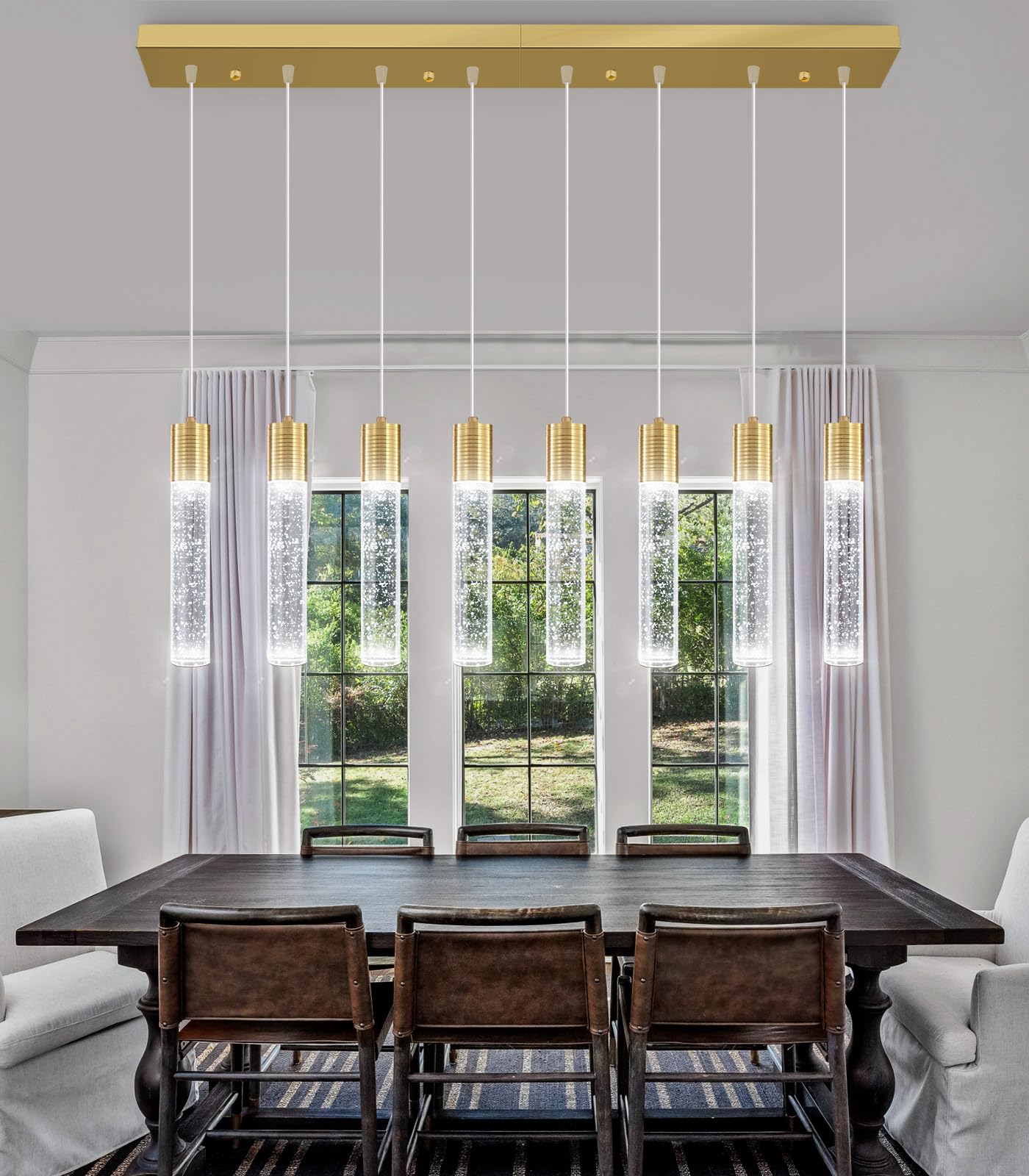 Dolria 8-Lights Modern Crystal Chandeliers For Kitchen Island Pendants Lighting Fixture For Dining Room Led Ceiling Light For Hallway Foyer 6000K Sliver