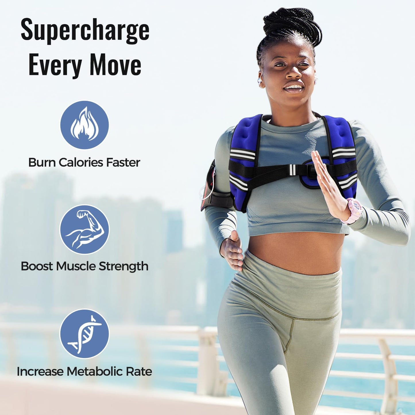 Zeerun Weighted Vest for Women & Men with Reflective Stripe and Adjustable Buckle, Comfortable & Durable Rucking Vest for Walking, Running & Strength Training, 6LBS-Blue