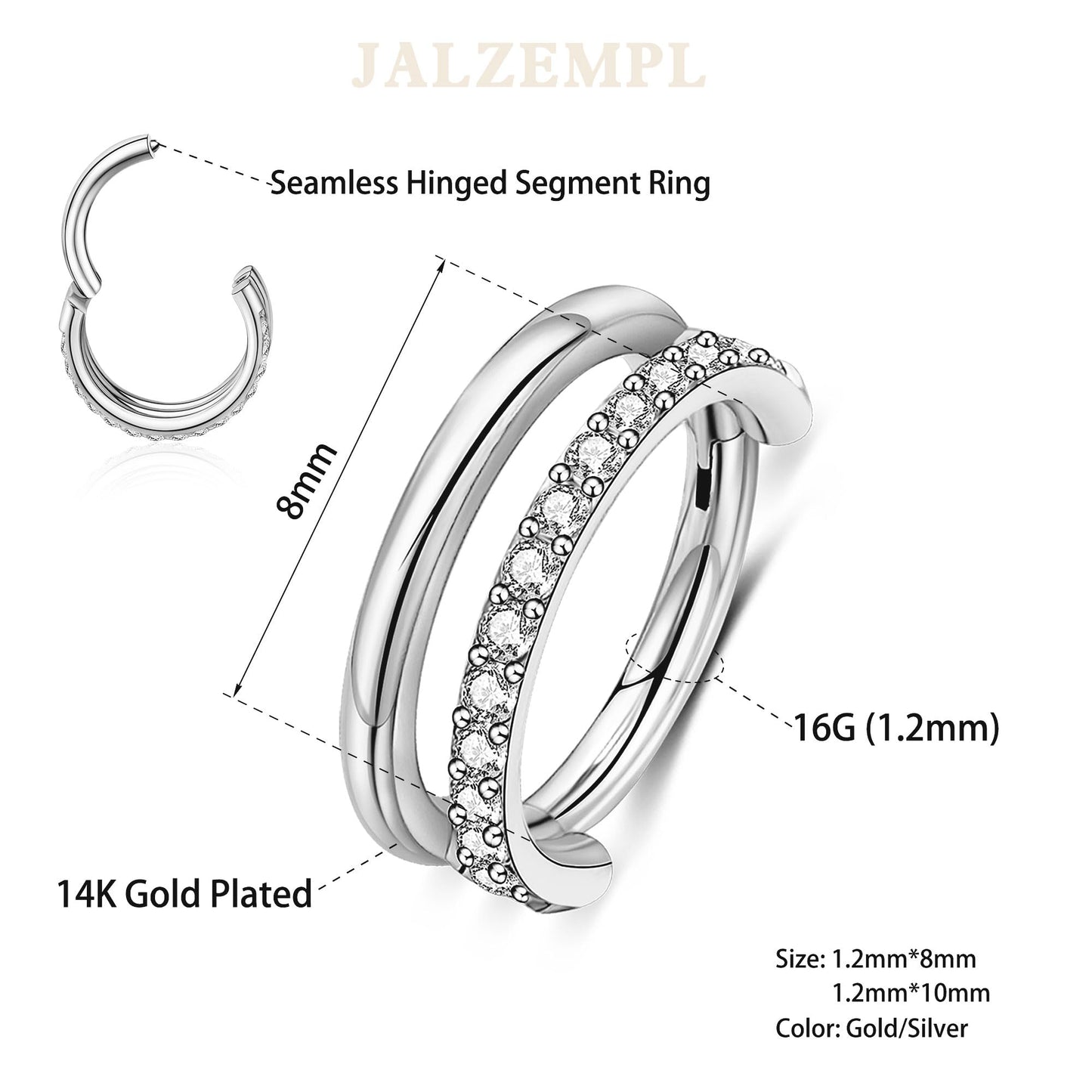 JALZEMPL Gold Nose Rings Hoops 316L Surgical Steel Flower Nose Ring Silver Septum Rings 16g Clicker Daith Hinged Piercing Jewelr