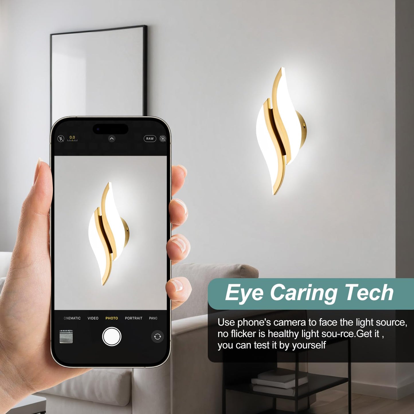 Caneoe Modern Led Wall Sconce 6000K Cold White Black Indoor Wall Light Fixtures Acrylic Wall Sconce Lighting For Living Room Bedroom Bedside Bathroom Hallway Stairway Wall Lamp (Gold  1 Pack 6000K)