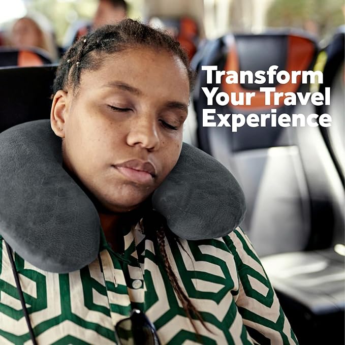 Pursonic Memory Foam Neck Pillow with Eye Mask - Ergonomic Travel Pillow, Breathable Fabric, Compact & Portable, Available in Purple, Teal, Grey (Purple)