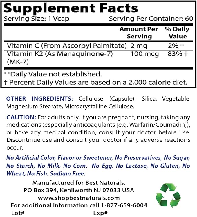 Best Naturals MK-7 100 mcg & Vitamin A 25000 IU