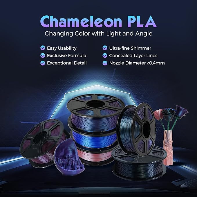 FLASHFORGE PLA Filament 1.75mm +/- 0.02mm Rose Quartz, Color Changeable 3D Printer Filament 1kg (2.2lbs), Chameleon 3D Printing Filament Changing Colors with Light, Perfectly Hide The Layer Line