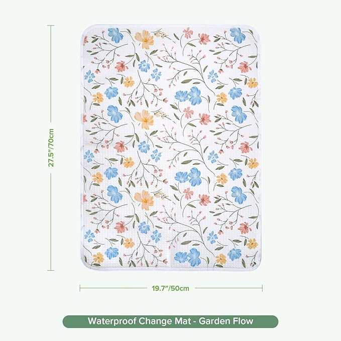 haakaa Waterproof Changing Pad Liners, 100% Cotton, Soft & Breathable (1pc, 19.5" x 27.5" Garden Flow)
