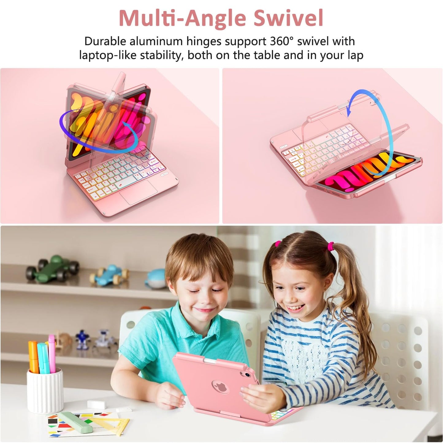 Fuwang Touchpad Keyboard Case For Ipad Mini 7 A17 Pro 2024 & Mini 6Th Generation 2021 8.3 Inch - 360 Rotate 7 Color Backlit Keyb
