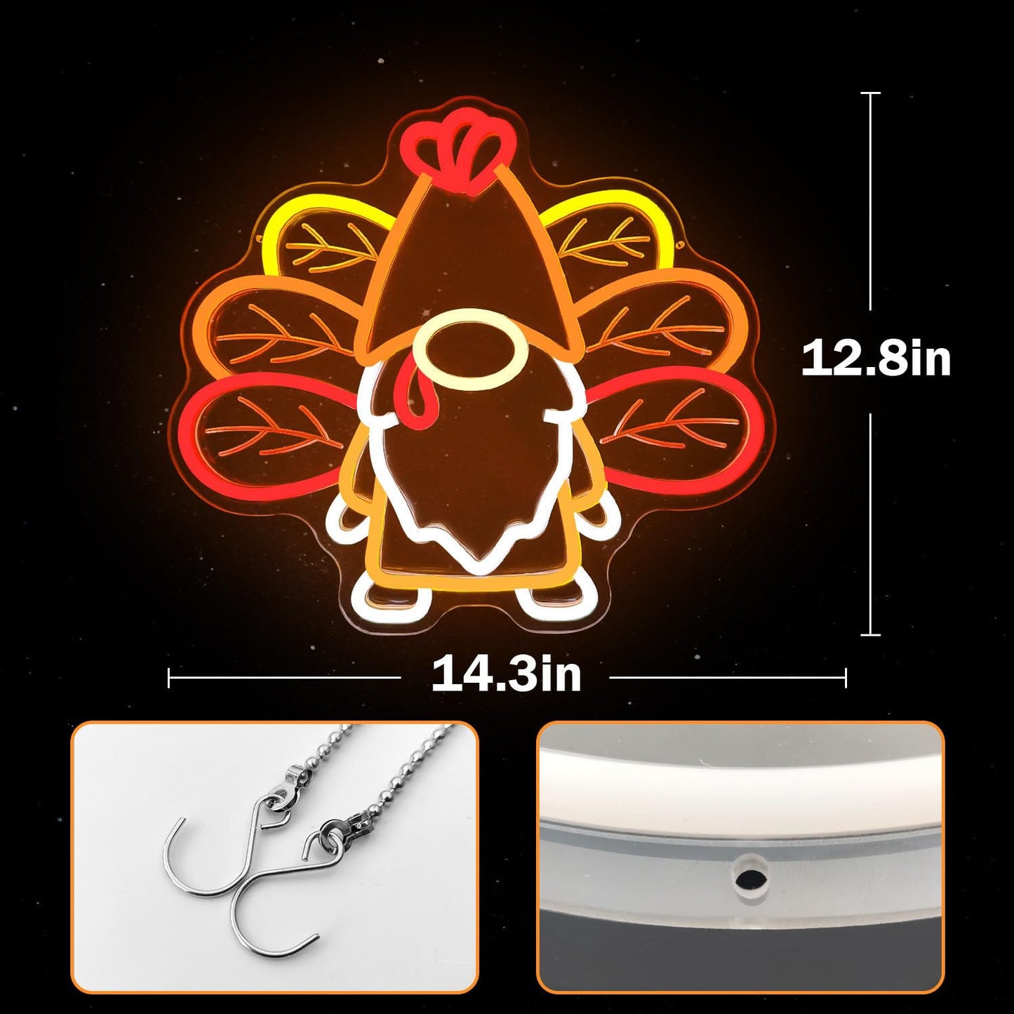 Yvuyamg Thanksgiving Gnomes Neon Sign Dimmable Turkey Fall Gnome Neon Light Sign Led Thanksgiving Gnomes Decoration For Home Turkey Gnomes With Maple Leaves Wings For Window  Indoor  Bedroom