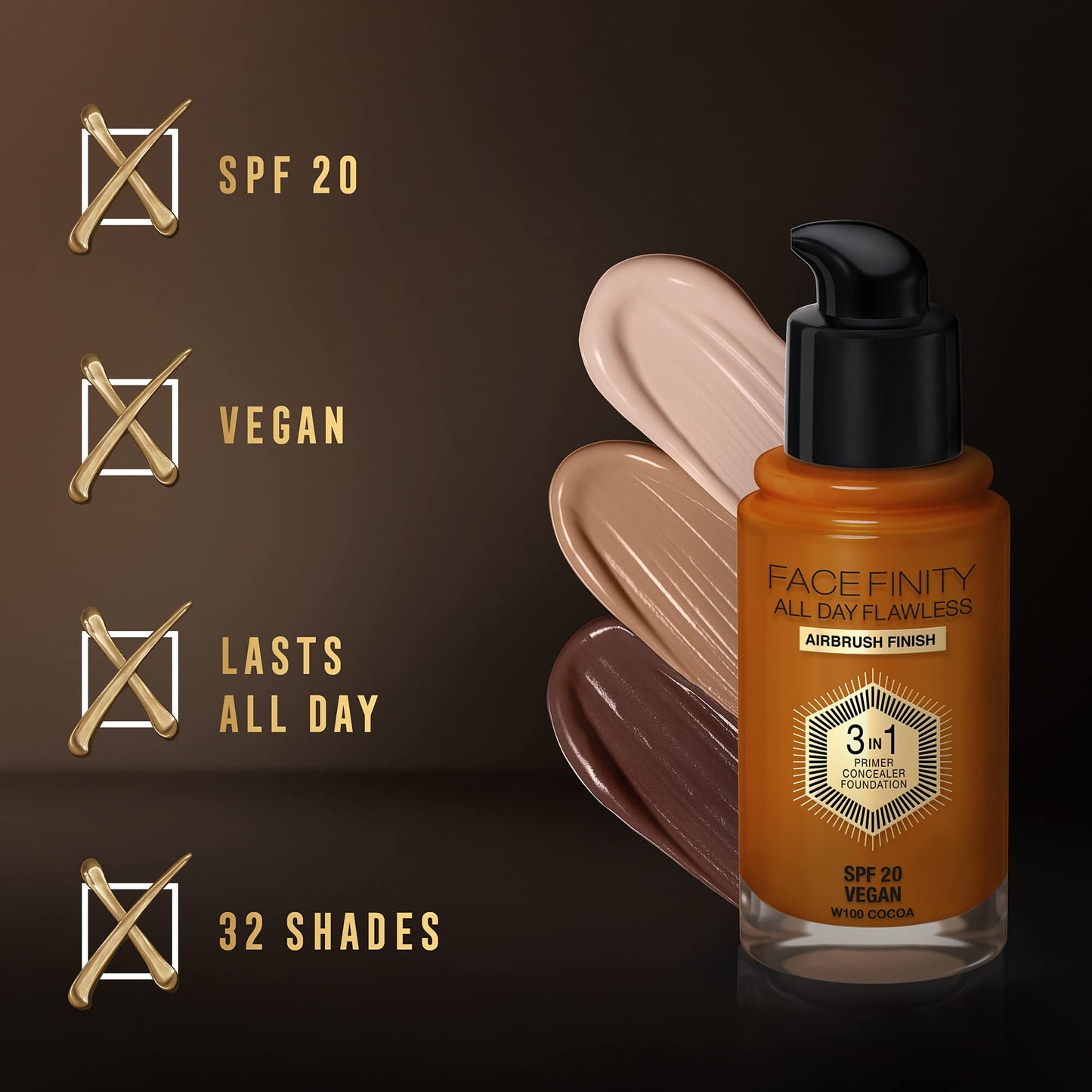 Max Factor Facefinity All Day Flawless 3 In 1 Foundation SPF 20, No. 100 Sun Tan