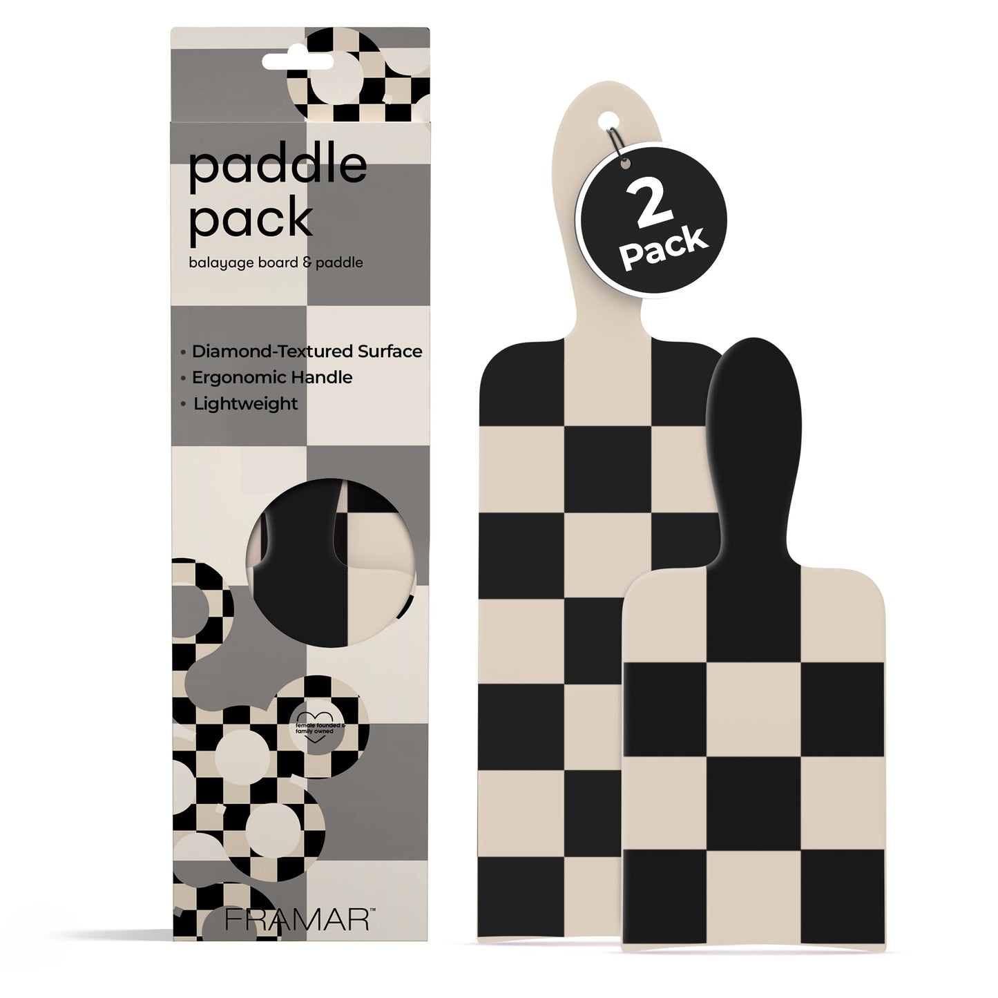 FRAMAR Checkered Balayage Board and Paddle Set - Long and Short Foil For Highlights, Highlighting Board, Hair Salon Supplies, Fo