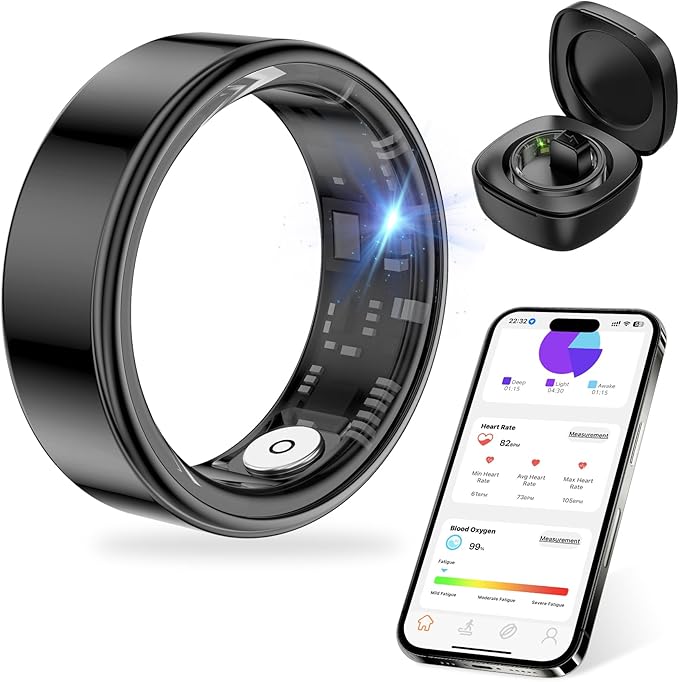 Thin Smart Ring for Fitness & Health Tracking - Heart Rate/Blood Oxygen Monitor, 5ATM Waterproof, Sleep Analysis, Pedomete...