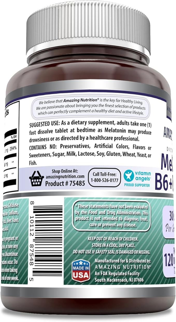 Amazing Formulas Melatonin with Vitamin B6 + L-Theanine Supplement | 30 Mg Per Serving | Mixed Berry Flavor | 120 Tablets | Non-GMO | Gluten Free | Made in USA