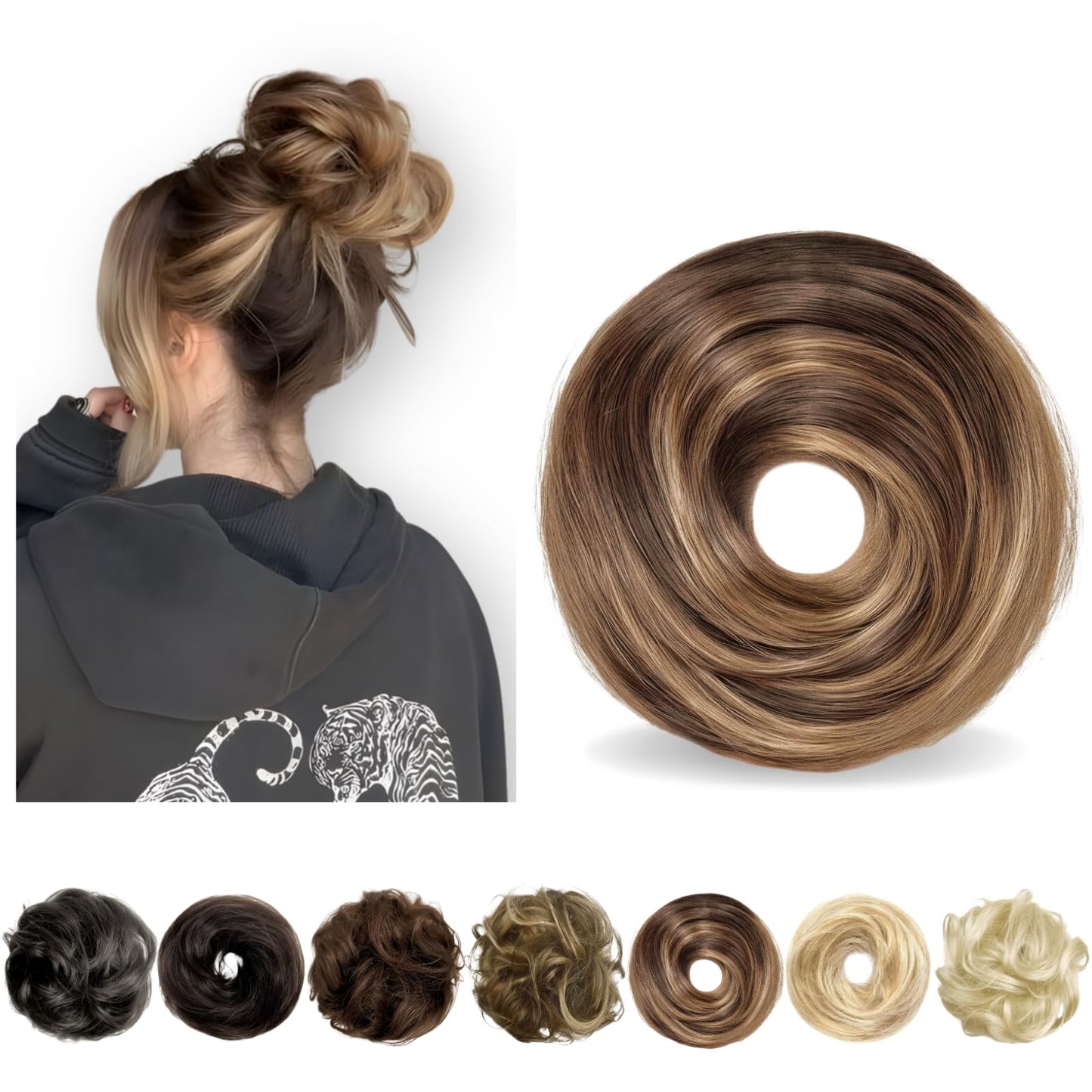 Charmele Messy Bun Hair Piece Human Hair, Human Hair Bun, Messy Bun Scrunchie Updo Hairpieces Donut, Real Hair Bun Wig, Hairpiec
