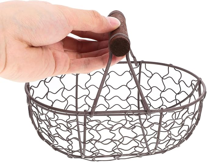 Zerodeko Chicken Wire Egg Basket Fruit Basket with Wooden Handle Egg Gathering Basket for Collect Fresh Egg Baskets Countertop Holder Country Primitive Farmhouse Vintage Storage