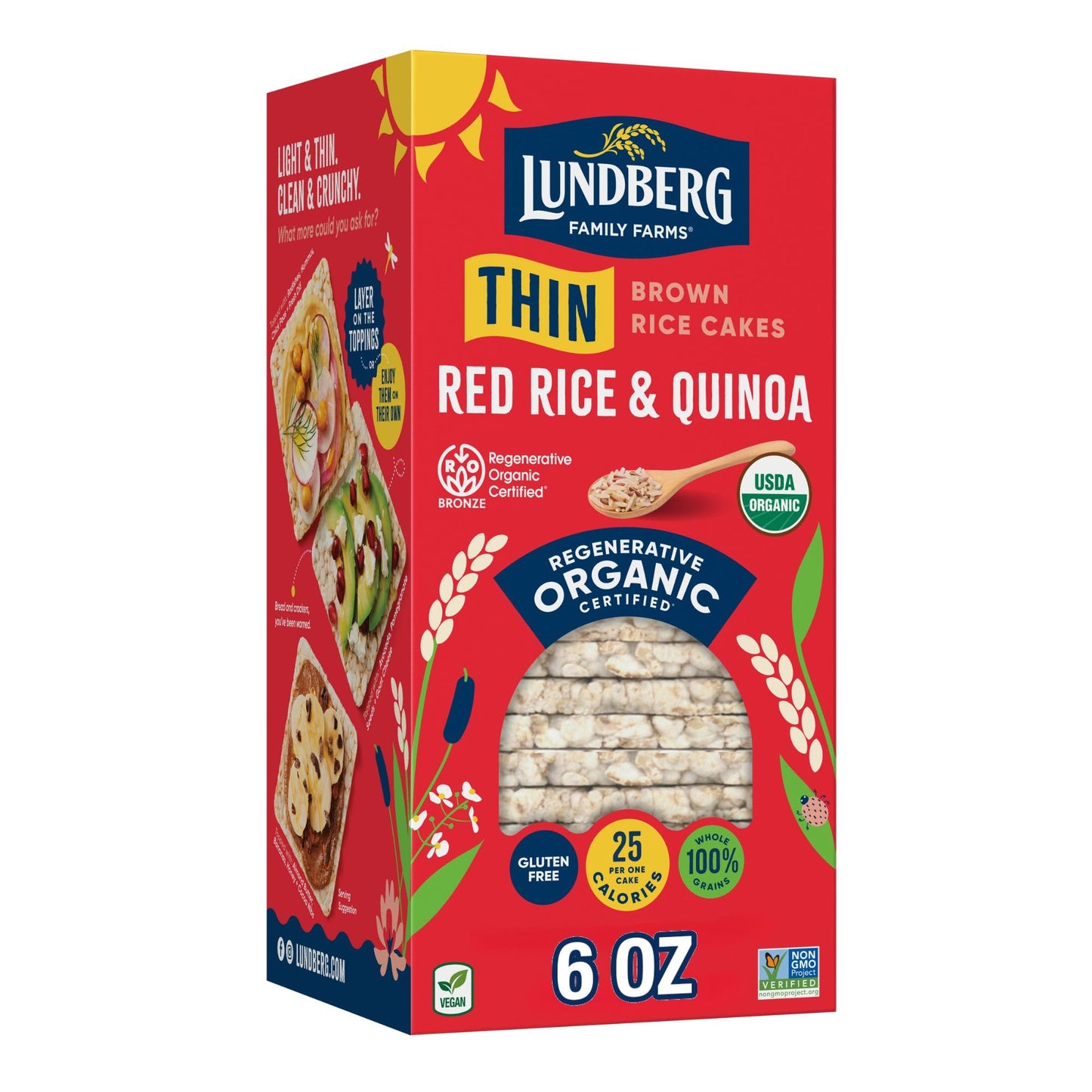 Lundberg Organic Thin Stackers, Red Rice & Quinoa, Salt-Free, Thin Multigrain Rice Cakes, Gluten-Free, Vegan, Healthy Snacks, 6
