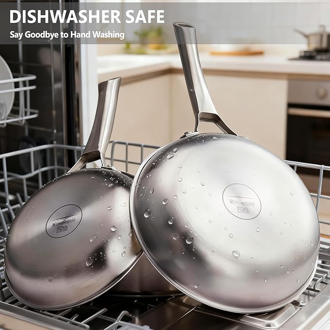 Bonnlo 11 Pieces Cookware Set, 3-Ply Stainless Steel Pots and Pans Set with Lids, Non-Toxic Kitchen Set, Oven & Dishwasher Safe, Induction Cooking Set, PFOA & PTFE Free, Compatible for All Cooktops