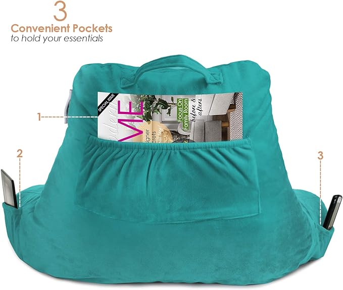 Nestl Reading Pillow for Kids, Small Bed Pillow, Back Pillow for Sitting in Bed, Memory Foam Chair Pillow, Reading & Bed Rest Pillows, Teal Back Pillow for Bed, Arm Pillow with Pockets
