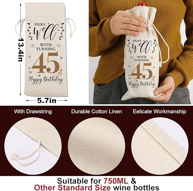 45th Birthday Gifts for Women Men Born in 1979, Vintage Gifts for 45 Year Old Man Him Her Husband Wife Friends Dad Mom, Happy 45th Birthday Decorations Anniversary Wine Bag?Wine Gifts Wine Gift Bag