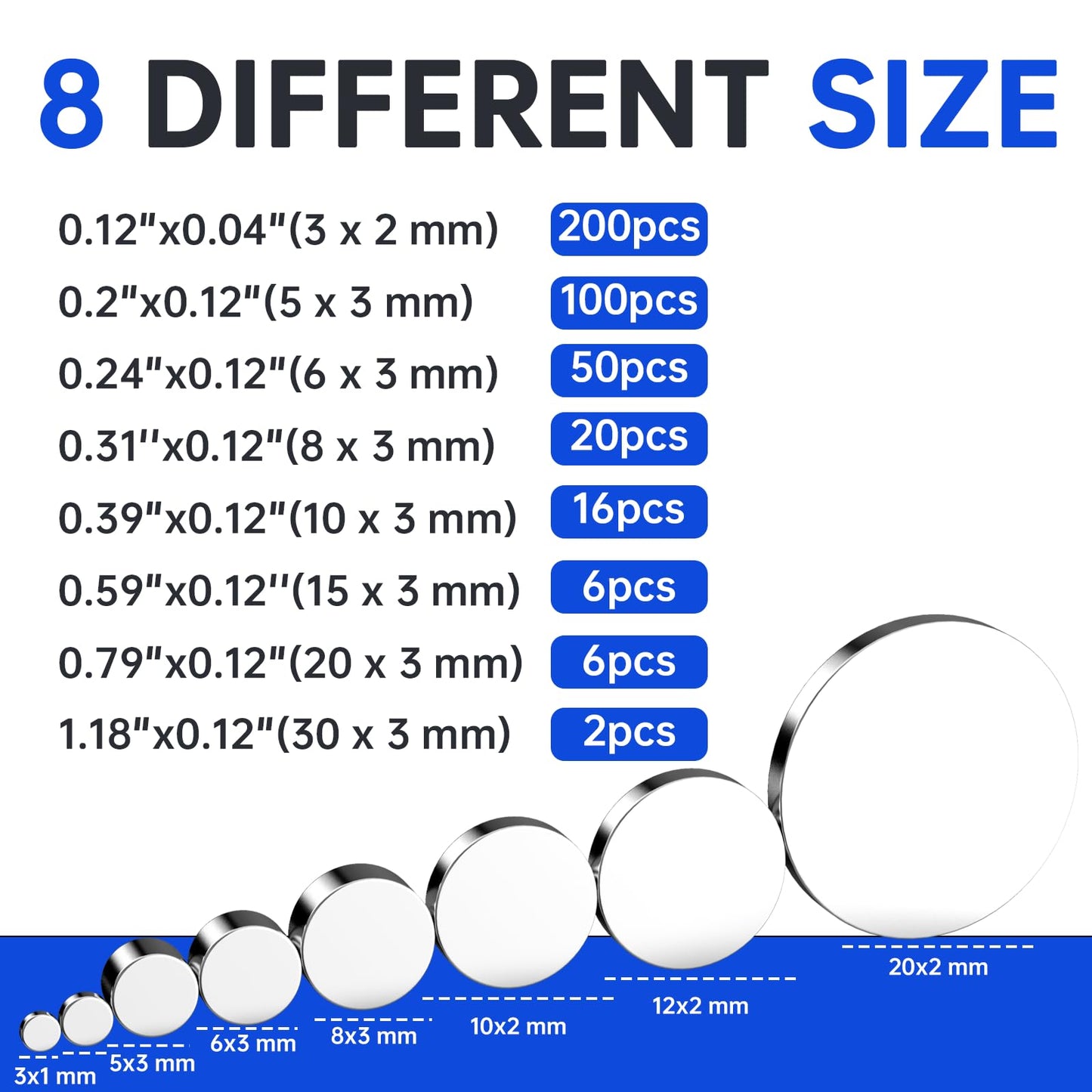 SRENMSMT Small Magnets, 400 Pack Refrigerator Magnets of 8 Different Sizes, Rare Earth Magnet Neodymium Magnet for Crafts, DIY, Whiteboard, Billboard in Home, Kitchen, Office, School