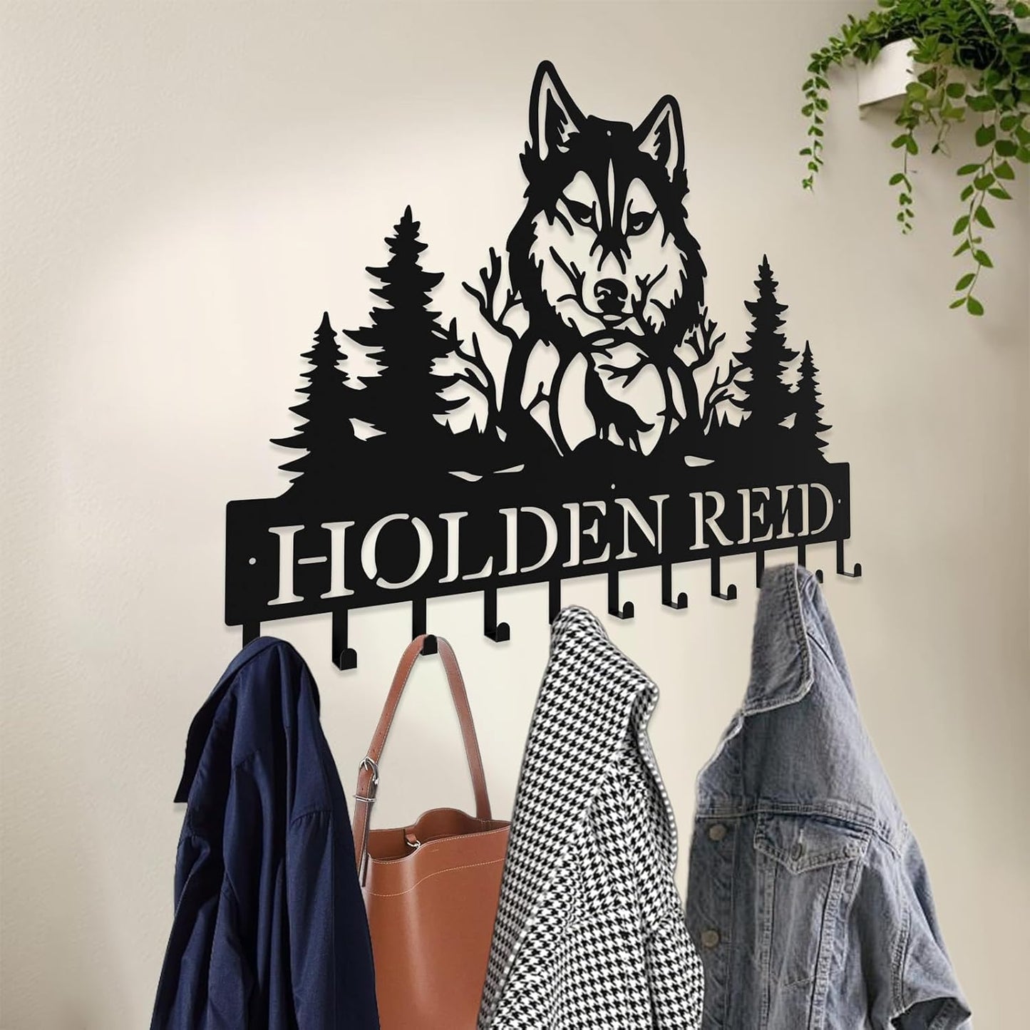 Personalized Key Hooks for Wall,Custom Name Mighty Wolf Key Holder Wall Mounted,Fashion Coat Rack,Metal Key Hanger with Hooks,Key Rack Organizer for Entryway,Hallway,Doorway