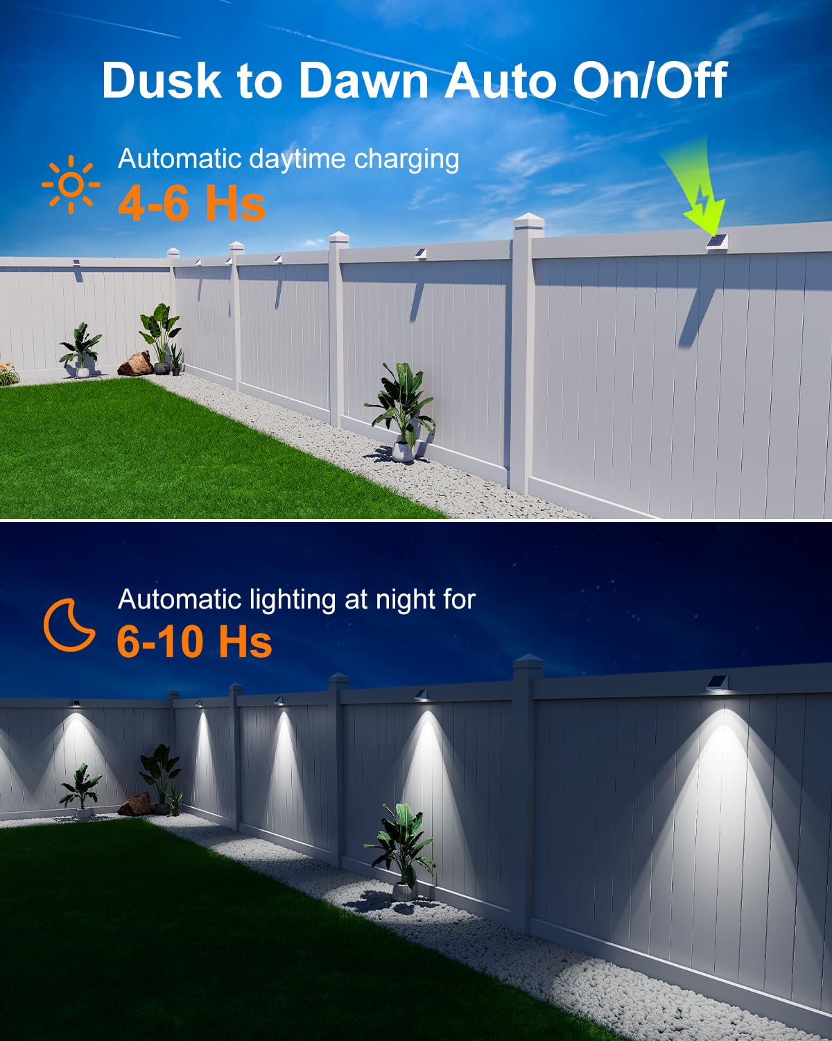 GVSHINE 12 Pack Decorative Solar Fence Lights Waterproof Cool White LED Plastic Outdoor Lighting Model WS0622-CW-12