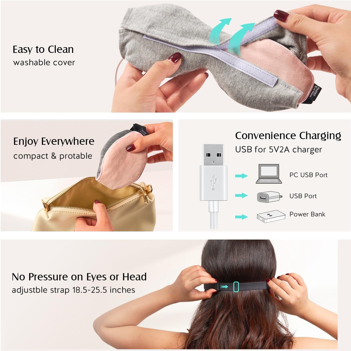 YFONG Heated Eye Mask for Dry Eyes, Stye and Migraines, USB Electric Eye Mask with 3 Temperature Settings & 4 Time Controls, Warm Eye Compress with Washable Cover for Eye Strain,Puffy and MGD (Pink)