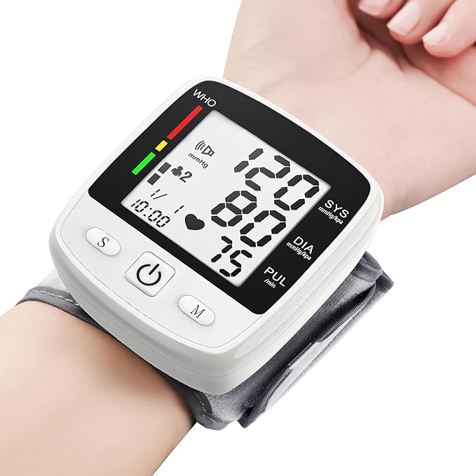 Blood Pressure Monitor Digital Wrist BP Machine Automatic Adjustable Cuff (5.3 to 7.7 in) with 2 Users 180 Memory Voice Br...