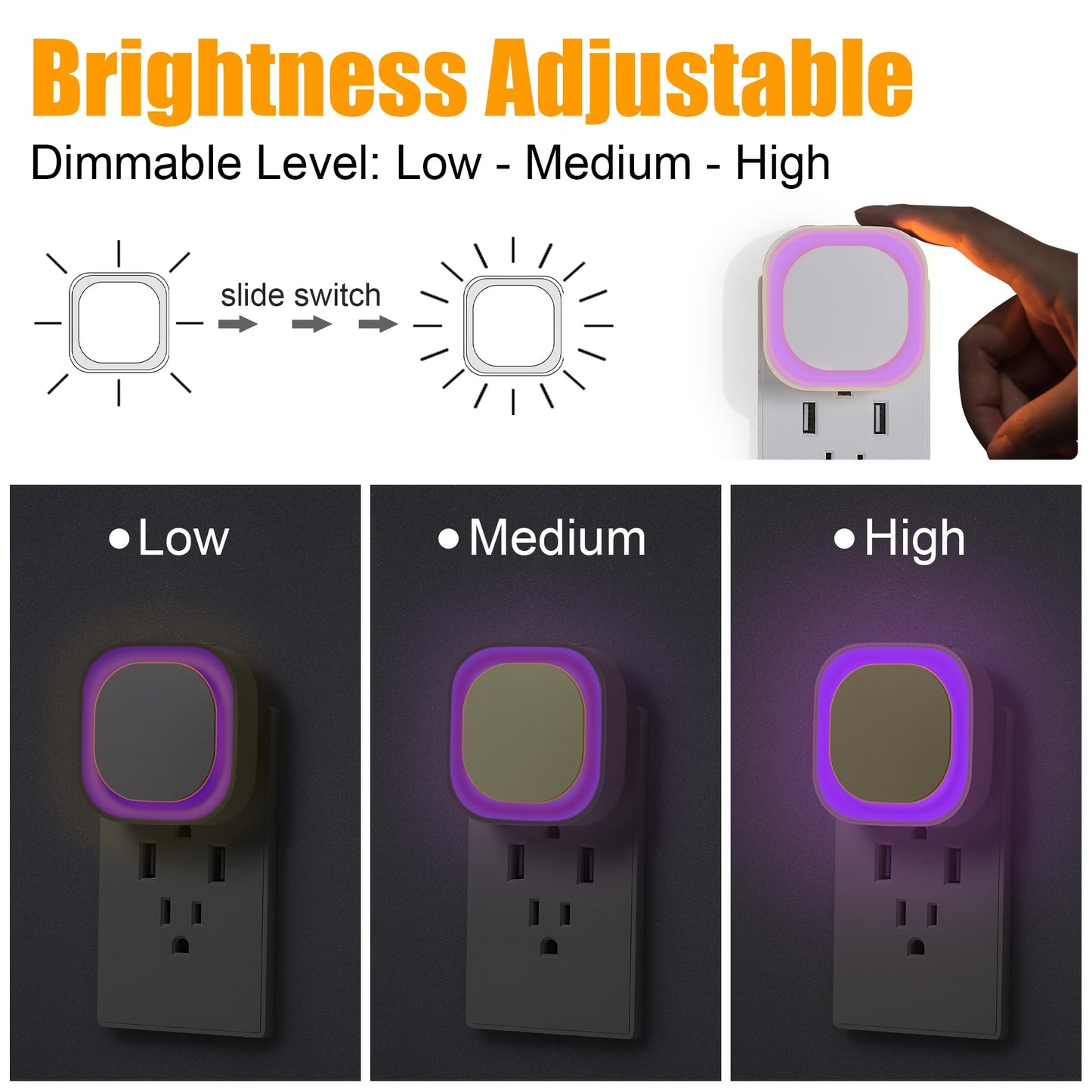 YUNLEX Dimmable Night Light, Auto Dusk to Dawn Sensor, Violet, Model NLS21, Soft Glow for Bathroom, Hallway, Stairs, Kitchen, Bedroom