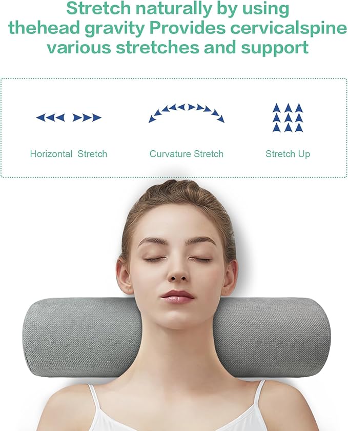 Cervical Neck Pillow, Roll Foam Pillows, Bolster Pillow, Round Neck Pillows Support for Sleeping | Bolster Pillow for Bed, Legs, Back and Yoga (Grey, 4")