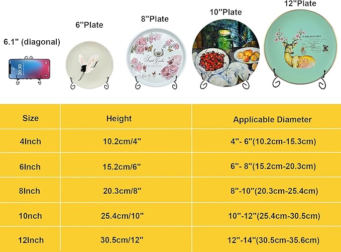 SVENJBB Black Iron Plate Stand, 8 Inch Plate Holder for Display, Small Metal Plate Display Stands for Cookbook, Picture Frame, Photo, Decorative Plates (8 Inch, 2 Pack)