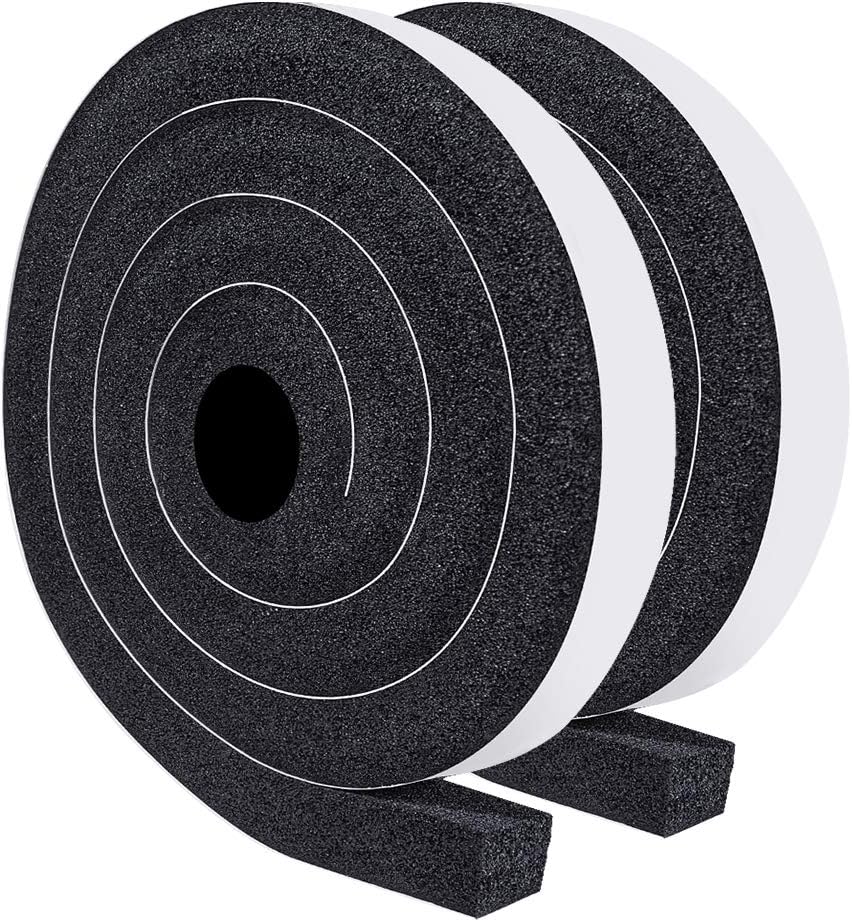 TORRAMI Window Air Conditioning Foam Strips 1 inch W X 1 inch T, Open Cell Foam Weather Stripping Seal InsulatingTape Self Adhesive Total 13 Feet Length (2 Rolls of 6.5 Ft Each)