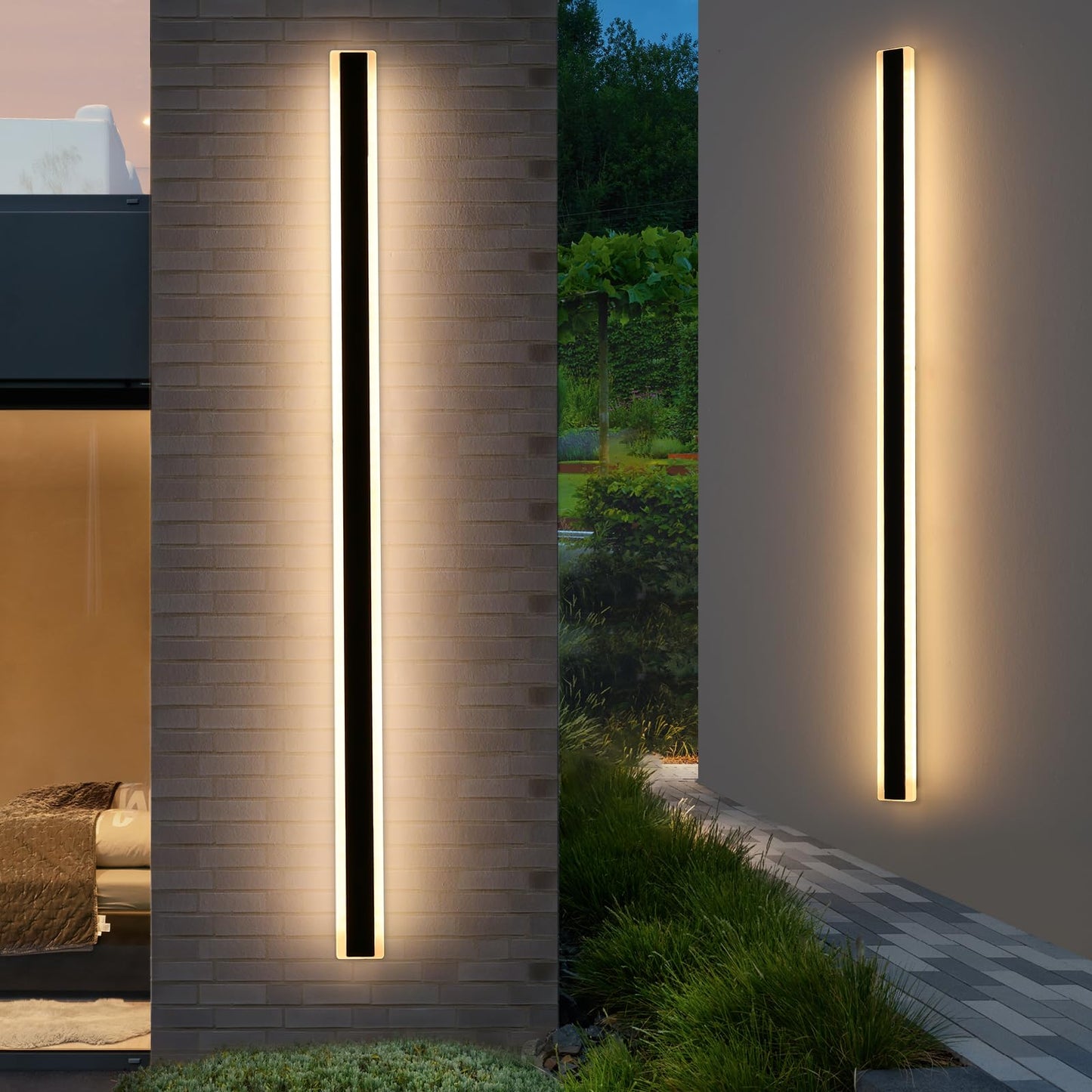 Mikeru 2Pack 71Inch Long Led Wall Light Fixtures  3000K Modern Outdoor Lights Exterior For House Ip65 Waterproof Rust Outdoor Light Fixtures Hardwire Wall Mount Exterior Lighting For Shop Garage