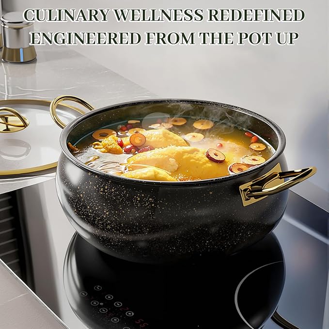 Fully Clad 5-Ply Stainless Steel Cookware Set, 12Pcs Nonstick Pots and Pans Set with Stay-Cool Handles, Induction Compatible, Stackble Design, Includes with Frying Pan, Saucepans and Saute Pan (Black)