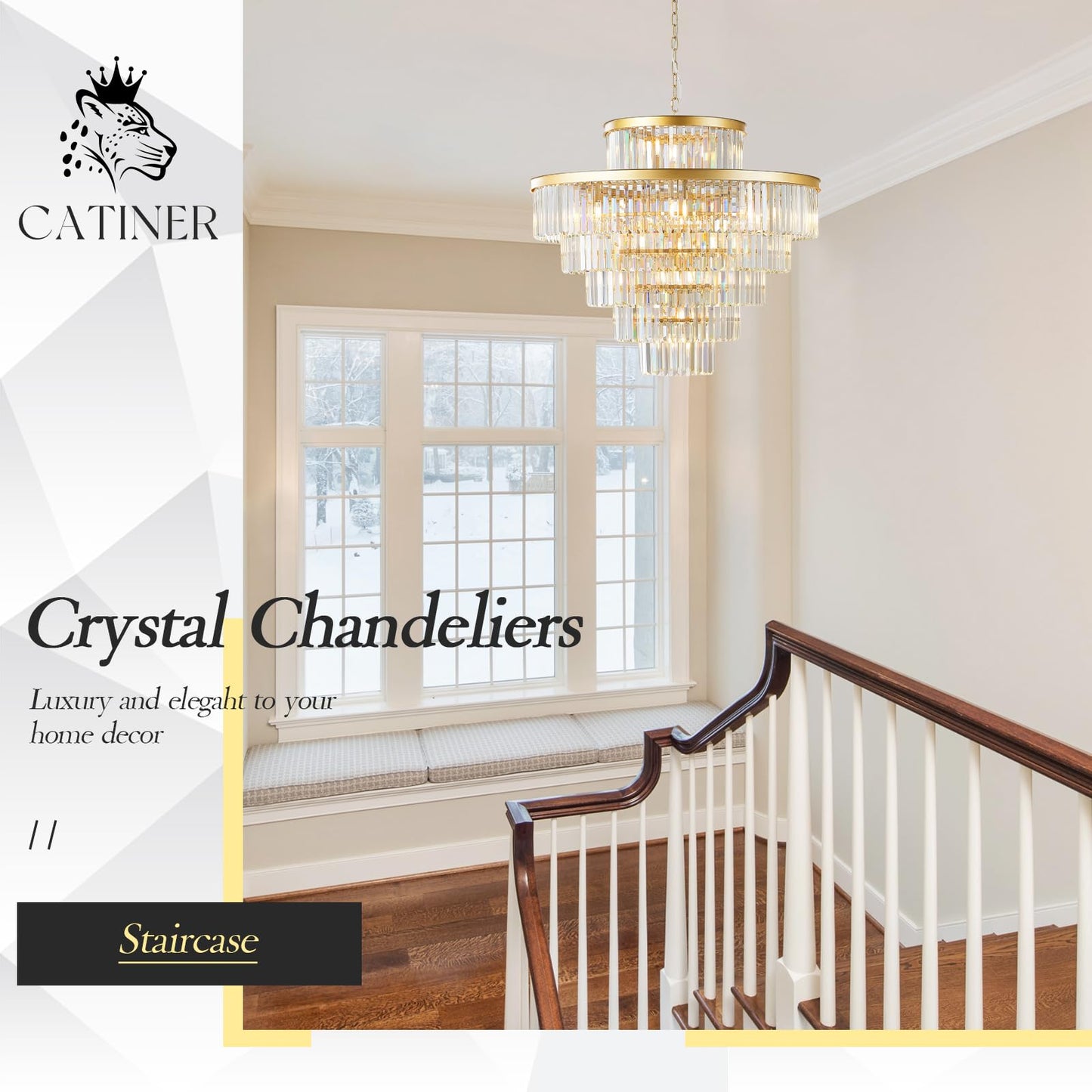 Large 36 Gold Crystal Chandeliers 23 Lights Modern stylish Chandelier For Foyer Staircase Chandeliers 6 Tiers Round K9 Ceiling Pendant Lighting Fixture For Living Dining Room