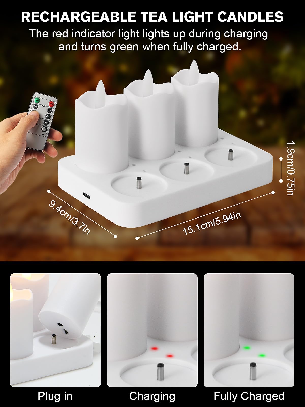 PIDZPOW Rechargeable Tea Lights Candles with Remote Timer, 2" x 2.1" Flameless LED Candles with USB Charging Base, Small Votive Candle Electric Fake Candle for Wedding Table Decor Dining (8 Pack)