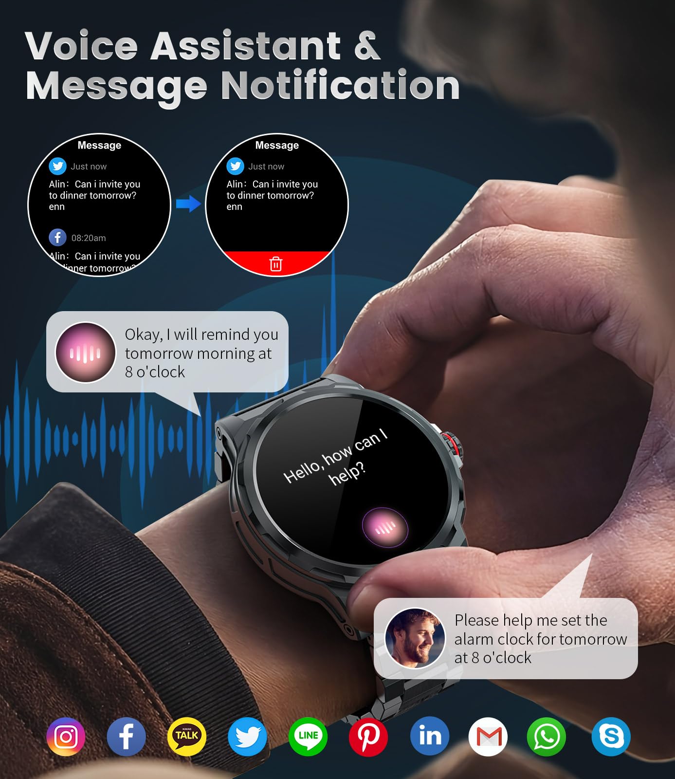 Military Smart Watch for Men(Answer/Dial Calls),1.46'' AMOLED Touchscreen/5ATM Waterproof/120+ Sports Modes Fitness Watch with Blood Pressure/Heart Rate/SpO2/Pedometer for Android iOS Smartwatch Black