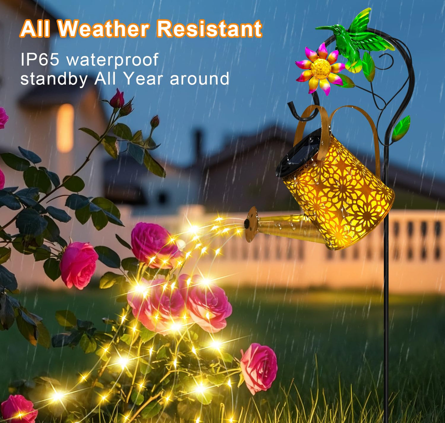 Solar Metal Watering Can With Hummingbrid Shepherd Hook And Cascading Lights - Outdoor Solar Lantern For Garden  Yard  Patio Decor And Gardening Gifts For Women MotherS Day