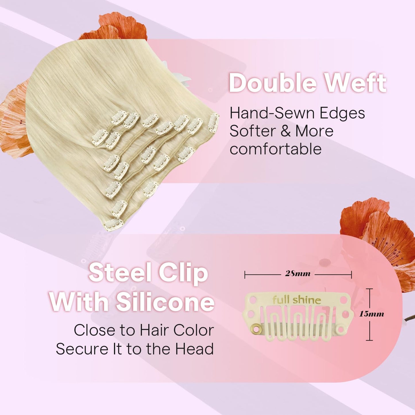 Full Shine Blonde Human Hair Clip In Extensions Platinum Blonde Clip In Real Human Hair 7Pcs 120 Grams Invisible Remy Hair Exten