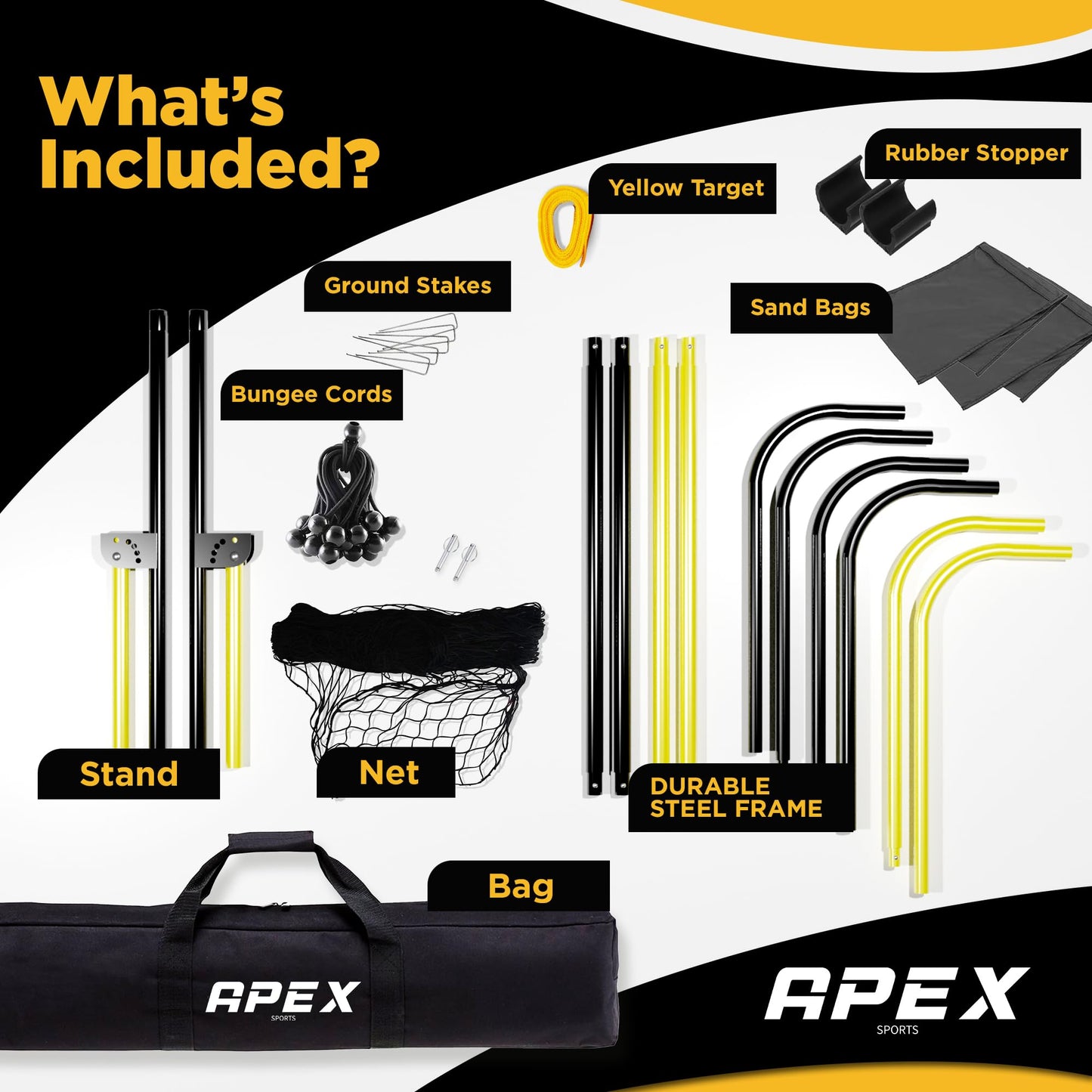 Apex Sports Adjustable Volleyball Rebounder Net 7x4 ft – Bounce Back Training Equipment with Angle Customization for Practicing Volleying, Bumping, Spiking – Durable & Portable with Travel Bag