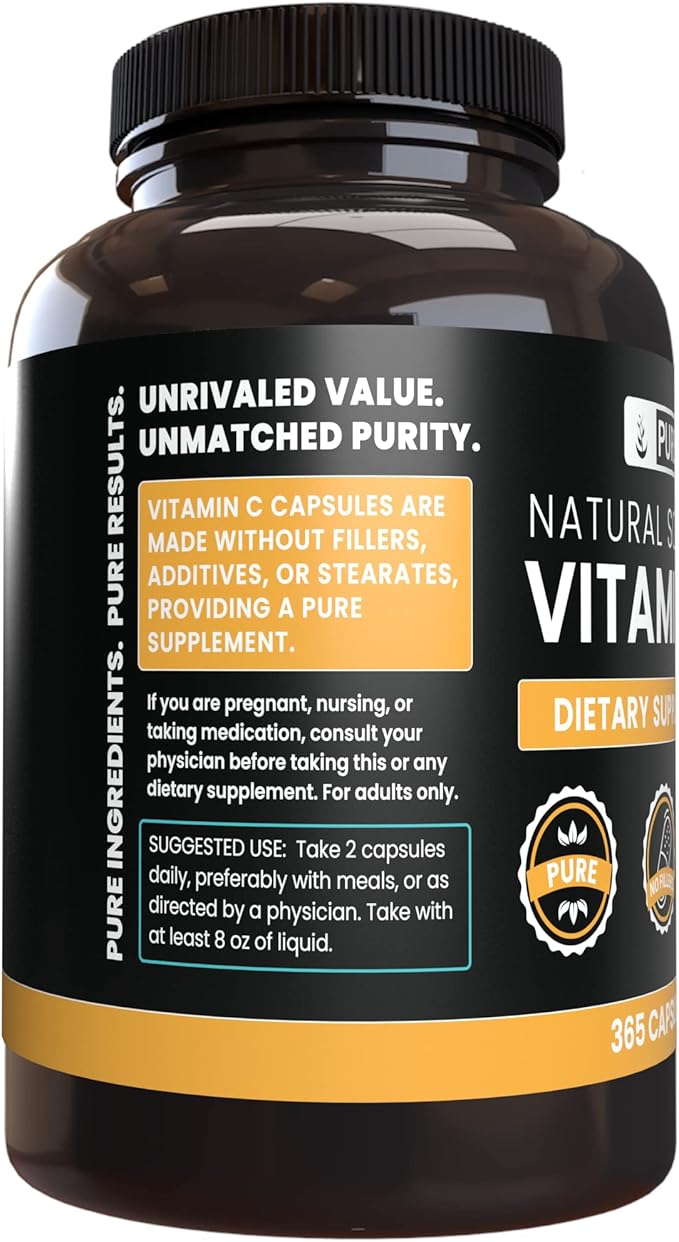 Pure Original Ingredients Triple Fiber and Vitamin C Bundle, 365 Capsules Each, Always Pure, Lab Verified
