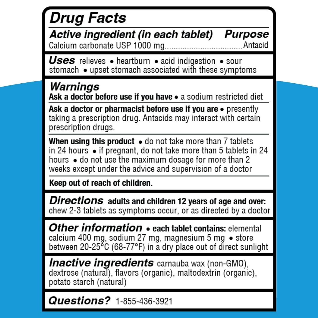 Genexa 3 Pack Clean Antacid Chewable Tablets | Maximum Strength Calcium Carbonate for Heartburn, Acid Indigestion & Upset Stomach Relief | Dye Free, 0% Artificial Additives | Berry Flavor, 216ct