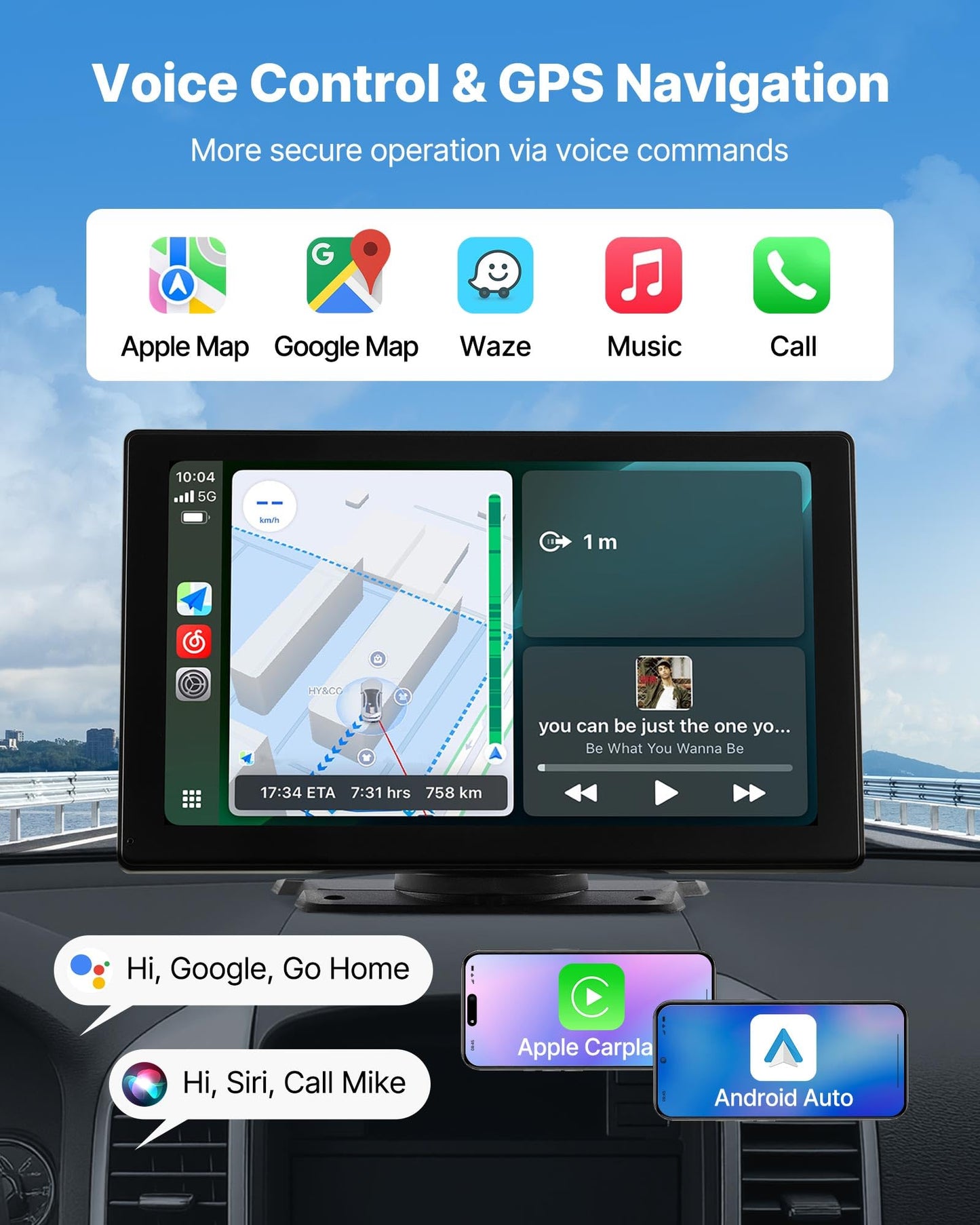 Vevor Wireless Car Stereo, 9-Inch Hd Portable Radio Touch Screen Compatible With Apple Carplay & Android Auto, Carplay Screen Wi