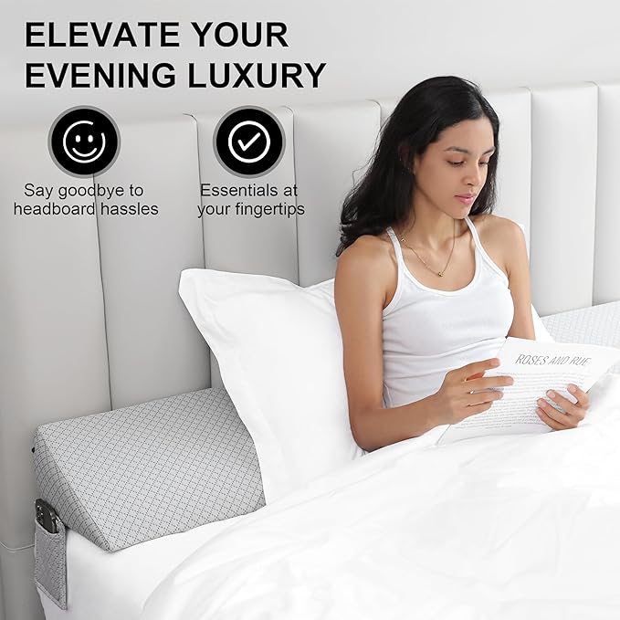 King Bed Wedge Pillow for Headboard,Foam Headboard Pillow Wedge,Bed Gap Filler Mattress Wedge,Mattress Gap Filler - Fill The Gap (0-8") Between Headboard and Mattress (Gray, 76"x10"x8")