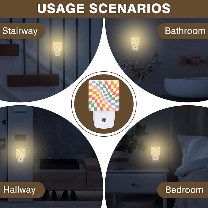 Wavy Checkerboard Night Light, Plug-in Nightlight with Dusk to Dawn Auto Sensor for Home Bedroom Hallway Kitchen Stairway 0.5W Sleep Friendly Led Lamp for Women Men