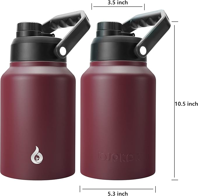 BJPKPK 64 oz Insulated Water Bottle, Dishwasher Safe Half Gallon Water Bottle with Ergonomic Handle, BPA Free Leak Proof Water Jug for Sports, Metal Jug with Anti-slip Bottom, Brick Red