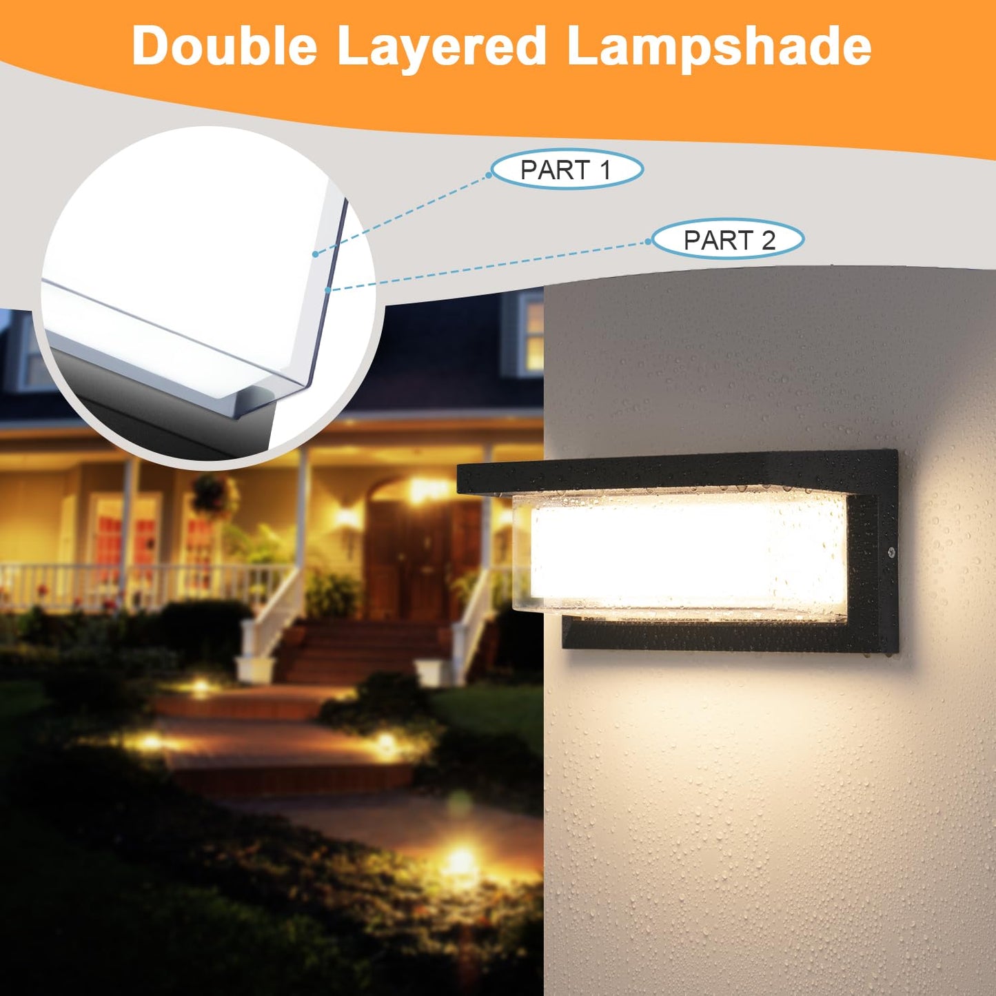 Biritalo 2 Pack Led Porch Light Outdoor  18W 1800Lm 3000K Warm White  Ip65 Waterproof Anti-Rust Modern Wall Lighting  Exterior Wall Mount Fixture For Christmas  Garage  Hallway  Backyard