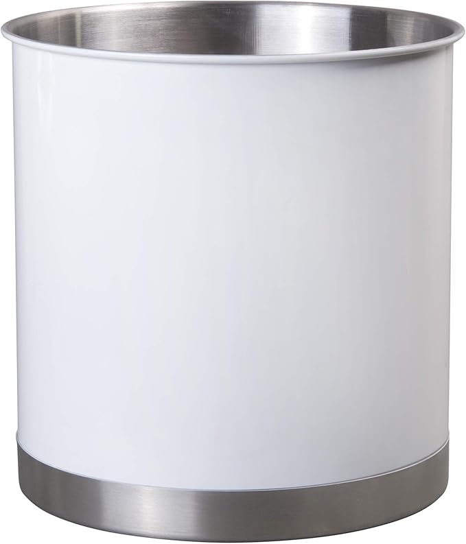 Creative Home Stainless Steel Utensil Holder– 7" Extra Large Cooking Tool Organizer for Kitchen Decor and Countertop Storage, Stable Anti-Tip Design, Durable Powder-Coated Finish, White