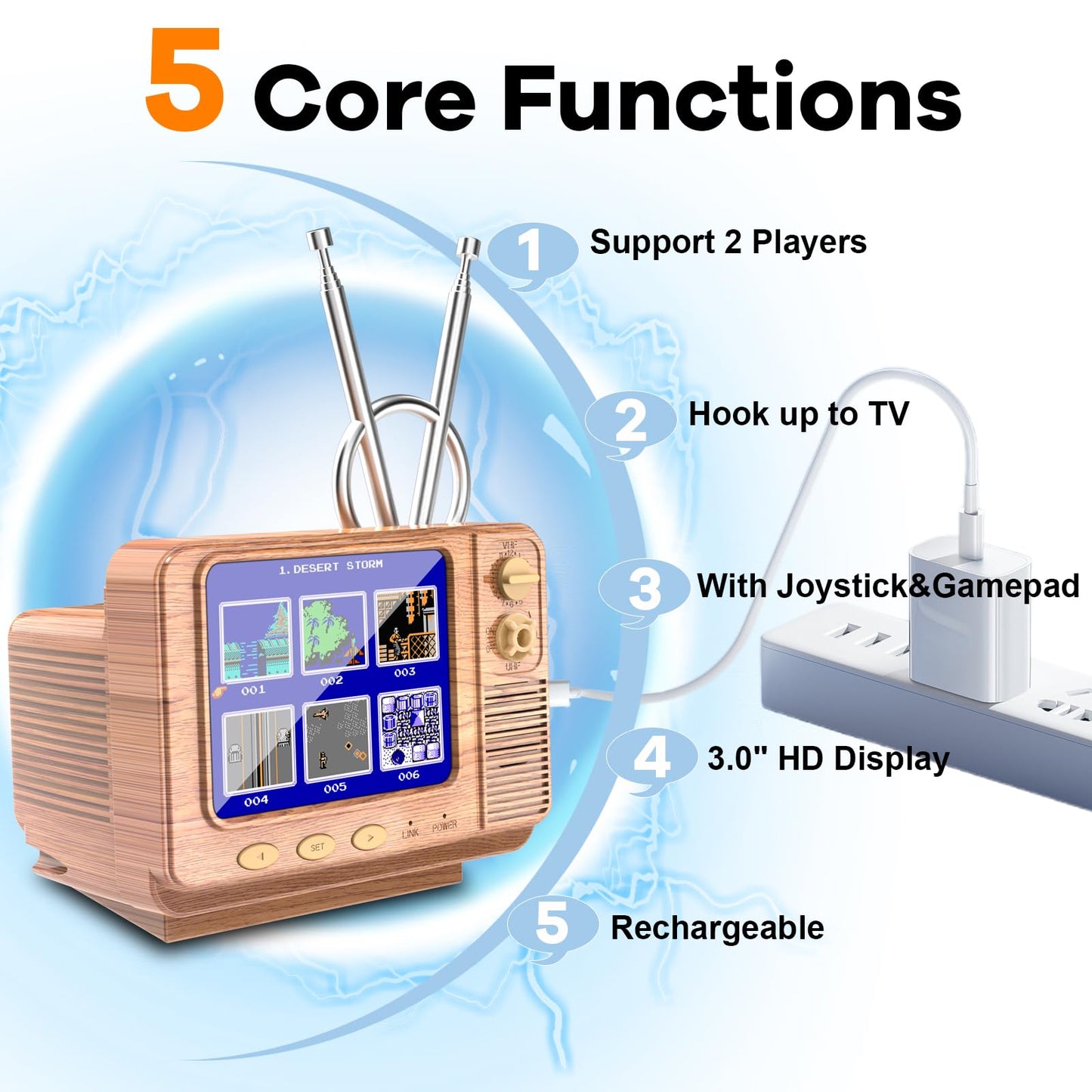 Handheld Game for Kids -Preloaded 168 Retro Video Games, Portable Gaming Player Support Two Players 3.0" LCD Screen, Mini TV Electronic Toy Gifts for Boys Girls