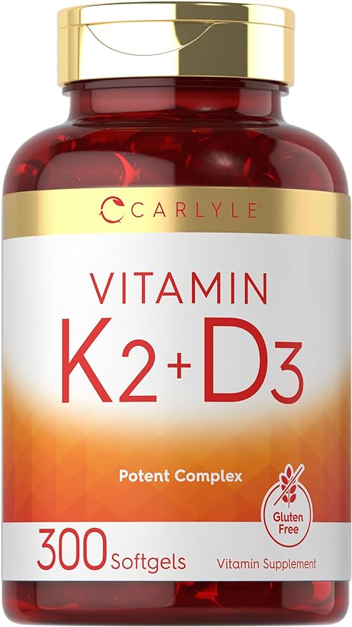 Carlyle Vitamin K2 and D3 Supplement | 300 Softgels | 200mcg K2 MK7 & 10,000 IU D3 | Non-GMO, Gluten Free