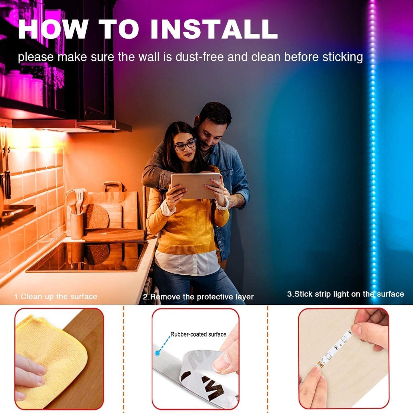 phopollo LED Lights 20ft RGB Color Changing with Remote - Multicolor, Model PH19RGB53WUS