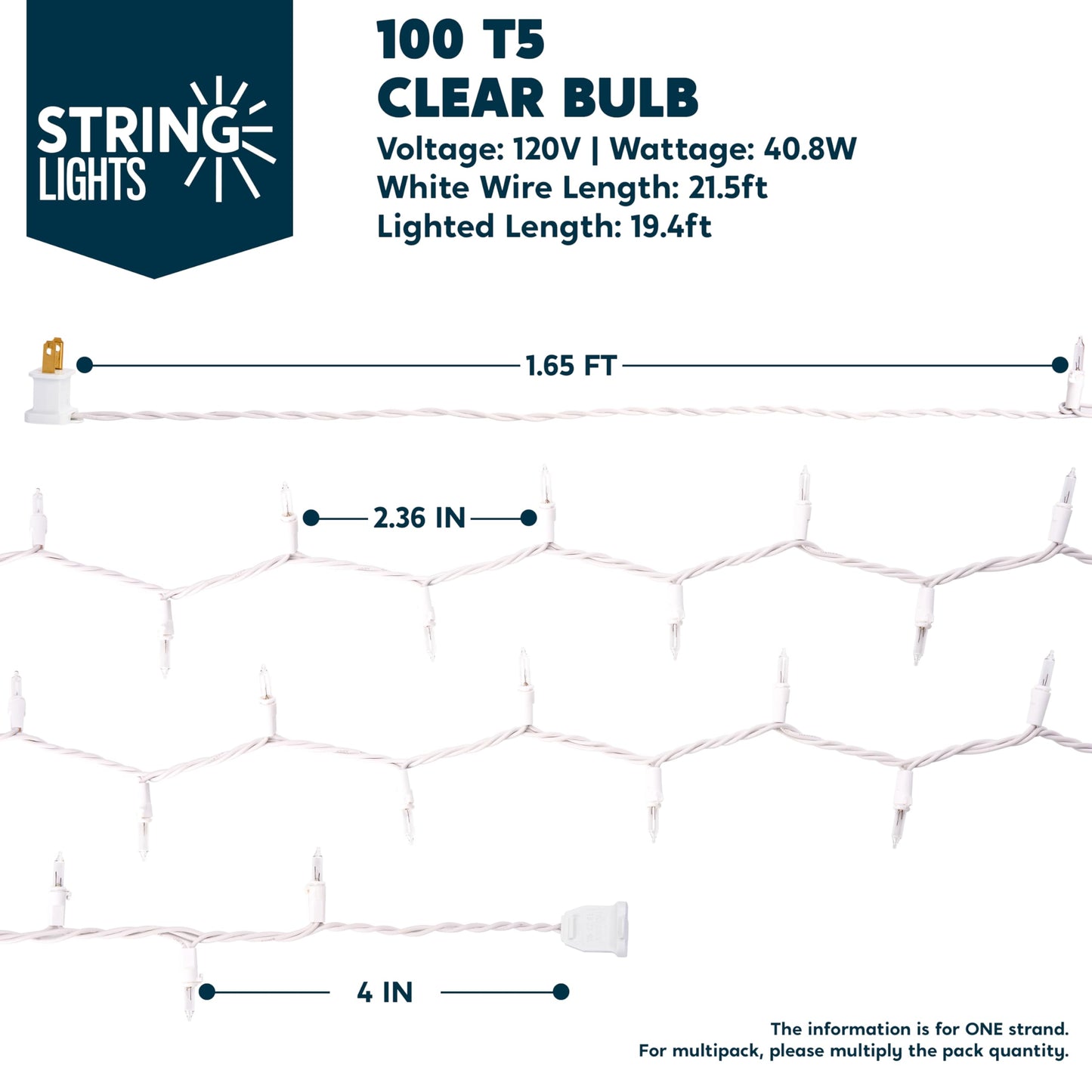 Joiedomi Christmas String Lights, 100 Count Mini Warm Fairy Lights, 21.5Ft White Wire Indoor Decor For Parties, Weddings, And Holidays