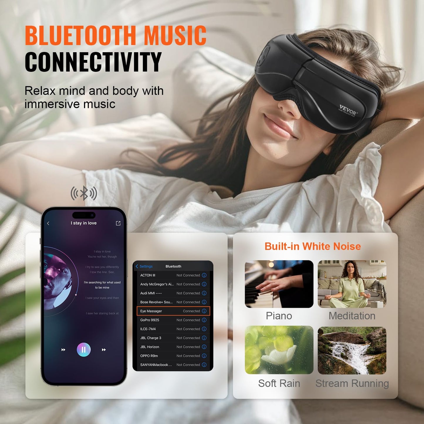 VEVOR Heated Eye Massager - 5 Modes, Bluetooth Music, Foldable, Ideal Gift for Parents, Black